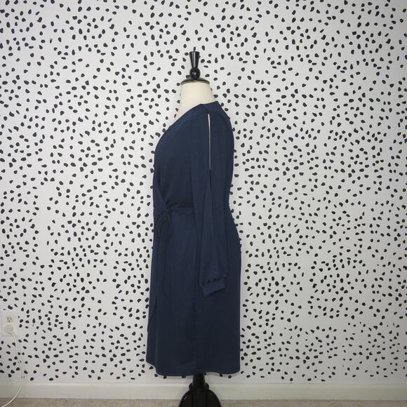City Chic Navy Mia Long Split Sleeve Faux Wrap Dress - Picture 6 of 11